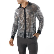 1970s Mens Disco Shirt – Long Sleeve Vintage Performance Men Sequin Shirt for Party, Dance, and Club - DancerInn 