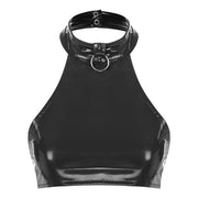 Women's Pole Dancing Costume Glossy Sleeveless T-Shirt Halter Neck Latin Bralette Crop Tops - DancerInn