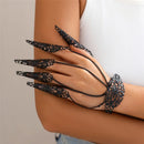 Bracciale con artiglio e catena per dita - Bracciale con imbracatura per le mani in pizzo vintage, gioielli gotici neri, argento e oro - Nero