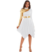 Modern Lyrical Dance Costume: Long Sleeve Worship Dress with Asymmetrical Design for Women - DancerInn