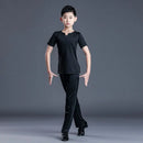 Costumes de danse pour garçons-Tenues de danse latine à col en V noires et blanches pour enfants - Noir-1 / XS
