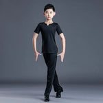 Boys Dance Costumes Suits - Black & White V-Neck Latin Ballroom Tango Salsa Outfits for Kids - DancerInn Black-1 / 170cm - 33427702087863 - 33427702087863