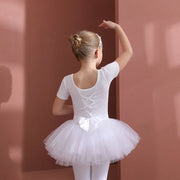 Long Sleeve Ballet Leotard with Skirt for Girls Toddler Kids Gymnastics Tutu Dress - DancerInn White Short Sleeve / XXL