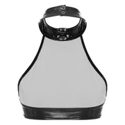 Women's Pole Dancing Costume Glossy Sleeveless T-Shirt Halter Neck Latin Bralette Crop Tops - DancerInn