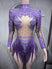 purple 2 / S - Rhinestone Fringe Bodysuit for Women Sheer Mesh Sequin Leotard Stage Performance Showgirl Dance Costume