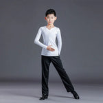 Boys Dance Costumes Suits - Black & White V-Neck Latin Ballroom Tango Salsa Outfits for Kids - DancerInn White-1 / 170cm - 33427702153399 - 33427702153399