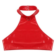 Women's Pole Dancing Costume Glossy Sleeveless T-Shirt Halter Neck Latin Bralette Crop Tops - DancerInn