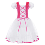 Girls Ballet Dress - Romantic Pink Professional Ballet Tutu Dress with TullePuff Sleeves for Kids Gymnastics Ballerina Dance - DancerInn