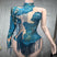 SKY BLUE / S - Rhinestone Fringe Bodysuit for Women Sheer Mesh Sequin Leotard Stage Performance Showgirl Dance Costume