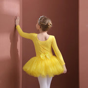 Long Sleeve Ballet Leotard with Skirt for Girls Toddler Kids Gymnastics Tutu Dress - DancerInn 