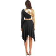 Modern Lyrical Dance Costume: Long Sleeve Worship Dress with Asymmetrical Design for Women - DancerInn