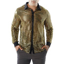 1970s Mens Disco Shirt – Long Sleeve Vintage Performance Men Sequin Shirt for Party, Dance, and Club - Gold / XXL