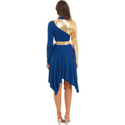 Modern Lyrical Dance Costume: Long Sleeve Worship Dress with Asymmetrical Design for Women - DancerInn