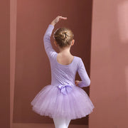 Long Sleeve Ballet Leotard with Skirt for Girls Toddler Kids Gymnastics Tutu Dress - DancerInn Purple Long Sleeve / XXL