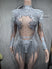Silver 2 / S - Rhinestone Fringe Bodysuit for Women Sheer Mesh Sequin Leotard Stage Performance Showgirl Dance Costume