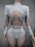 Silver 3 / S - Rhinestone Fringe Bodysuit for Women Sheer Mesh Sequin Leotard Stage Performance Showgirl Dance Costume