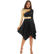 Modern Lyrical Dance Costume: Long Sleeve Worship Dress with Asymmetrical Design for Women - DancerInn