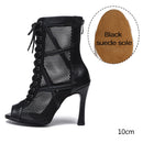 Scarpe da ballo latino-americano - Scarpe da ballo da donna con tacco alto, in rete, punta aperta e suola in camoscio per bachata, salsa, tango, rumba  - 10 cm per interni / Taglia US 4.5 (EU 33)