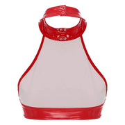 Women's Pole Dancing Costume Glossy Sleeveless T-Shirt Halter Neck Latin Bralette Crop Tops - DancerInn