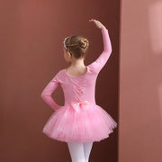 Long Sleeve Ballet Leotard with Skirt for Girls Toddler Kids Gymnastics Tutu Dress - DancerInn Pink Long Sleeve / XXL