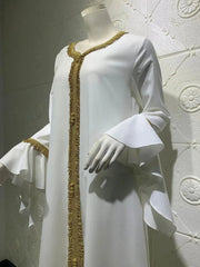 Loose Muslim Arabic Islamic Kaftan Dresses with Golden Ribbon Embroidery for Women - DancerInn