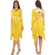 Modern Lyrical Dance Costume: Long Sleeve Worship Dress with Asymmetrical Design for Women - DancerInn
