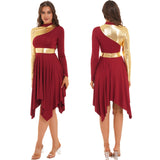 Load image into Gallery viewer, Modern Lyrical Dance Costume: Long Sleeve Worship Dress with Asymmetrical Design for Women