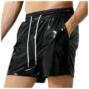 Mens Metallic Shorts - Shiny Rave Shorts Men with Sequin, Elastic Waist, and Pockets for Dance Performance - DancerInn Black-XXL