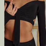 Dance Bra Top - Long Sleeve Off Shoulder Sports Bra for Latin Salsa Rumba & Samba Dancing - DancerInn  - 34192993878199 - 34192993878199