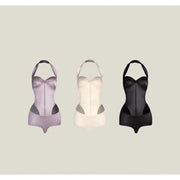 Women's Satin Retro Hollow Dance Top Bodysuit with Chest Pad for Latin Dance Practice - DancerInn