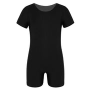 Boys Gymnastics Leotard - Short Sleeve Solid Color High Stretch Ballet Leotards for Girl and Boy - DancerInn Black / 2XL