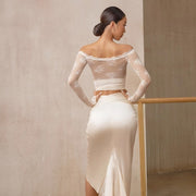 Dance Sports Bra - Lace Strapless Bra with Built-in Pads Off Shoulder for Latin Salsa Rumba Samba - DancerInn 