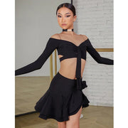Girls Dance Sets with Long Sleeve Latina Shirt and Latin Dance Skirt for Chacha Samba Competition Performance - DancerInn 