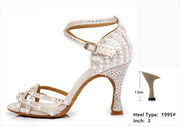 Shoes for Dancing Women - Rhinestone Suede Sole Mid High Heel Shoes Latina for Ballroom Jazz Bachata