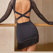 Mini Skirt Latina - Fringe Skirt Mini with One-Piece Tassel Wrap for Salsa Samba Rumba Dance - DancerInn 