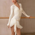 Fluffy Mini Skirt Dance with Sequin Mesh One-Piece Wrap Style for Latin Ballet Tango Salsa - DancerInn   - 34605567115447 - 34605567115447