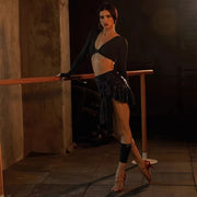 Leopard Print Mini Skirt - Irregular Gilded Dance Mini Skirt Wrap with Built‑In Underwear for Latin Tango Salsa - DancerInn  