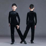 Boys Dance Costumes Suits - Black & White V-Neck Latin Ballroom Tango Salsa Outfits for Kids - DancerInn 