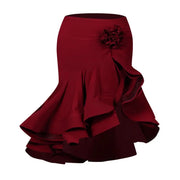 Girls Dance Sets with Long Sleeve Latina Shirt and Latin Dance Skirt for Chacha Samba Competition Performance - DancerInn Burgundy Skirt / 3XL