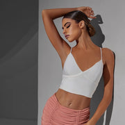 Spaghetti Strap Crop Top - Stretchy Dance Bra Tops with Built-in Pads Cross Back Design for Latin, Samba, and Rumba - DancerInn White / One Size