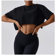 Short Sleeve Cotton Fitness Dance Crop Top Casual Yoga & Running T-Shirt for Women - DancerInn