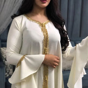 Loose Muslim Arabic Islamic Kaftan Dresses with Golden Ribbon Embroidery for Women - DancerInn