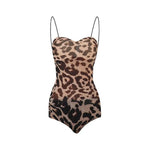 Women's Leopard Print Latin Dance Bodysuit with High Elastic Nylon Mesh, Adjustable Straps, and Open Back - DancerInn - 29733517918391 - 29733517918391