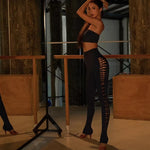 Latina Yoga Pants - High Waist Black Dancing Pants Woven Hollow Out for Samba Tango Rumba - DancerInn   - 34470611714231 - 34470611714231