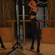 Latina Yoga Pants - High Waist Black Dancing Pants Woven Hollow Out for Samba Tango Rumba - DancerInn  