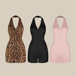 Halter Neck Top Bodysuit – Backless Long Sleeve Leotard Camisole for Dance , Black, White, Leopard Print - DancerInn  - 33700598284471 - 33700598284471