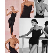 Women's Latin Dance Leotard with Butterfly Bow Adjustable Back Lace Front for Practice - DancerInn