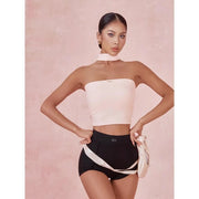 Women's Latin Dance Practice Top with Strapless Collar Breathable Elastic Fabric Built-In Bra - DancerInn