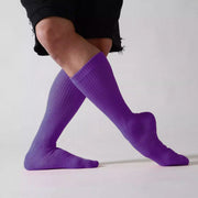 Dancer Socks for Mens Pilates Socks Non-Slip Cotton Elastic Mid-Calf Dancing Socks for Yoga, Fitness, Ballet, Modern Dance - DancerInn Purple-B-One-Size