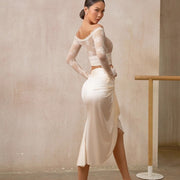 Midi Skirts Dance – Vintage Ruched Satin Latina Short Skirt for Salsa, Samba, Rumba Practice - DancerInn  